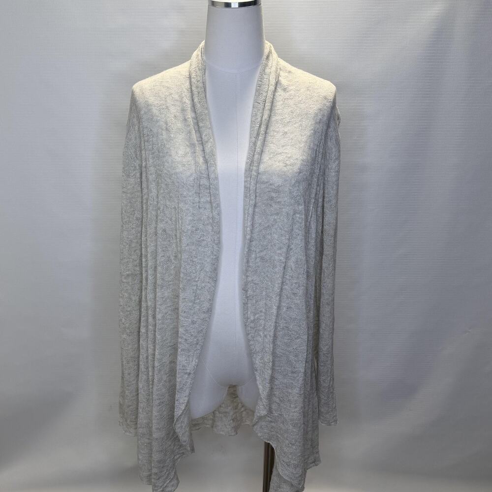 Eileen Fisher Cardigan Sweater Womens Large Gray Linen Blend Open Front Draped
